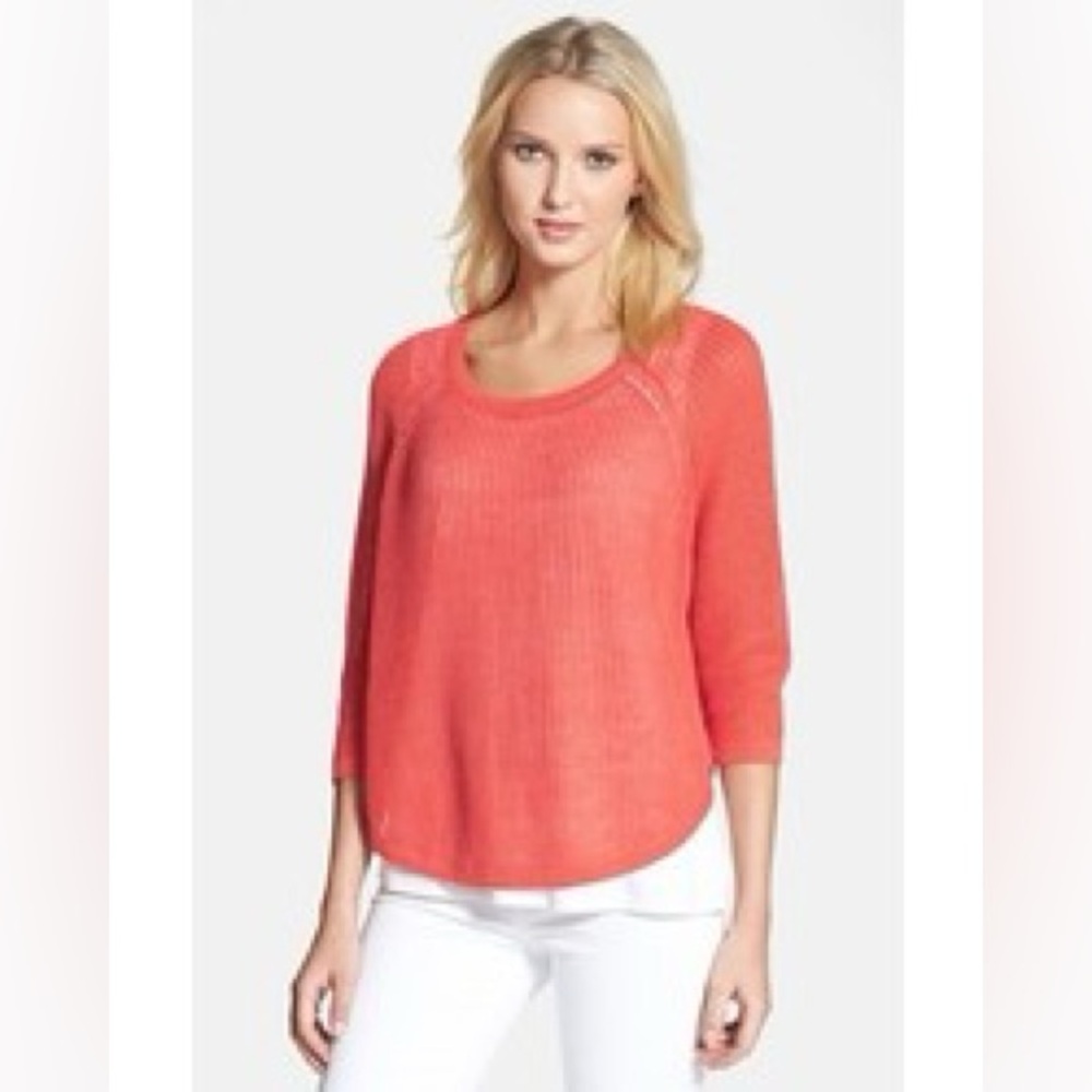 Eileen Fisher Coral Scoop Neck Lightweight Sweater